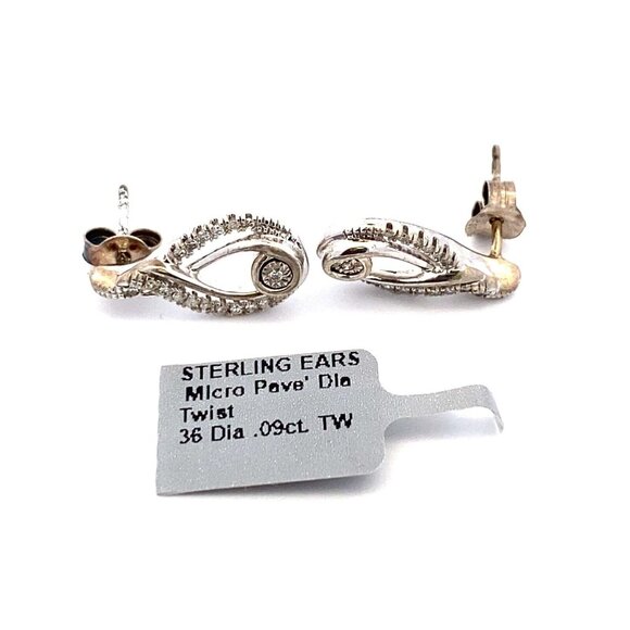 Designer Sterling Silver, Micro Pave Diamond Pierced Twist Earrings! 33 - Picture 6 of 6